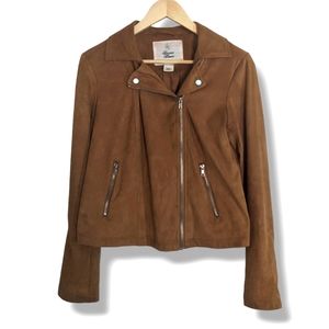 Forever Flower | Chic Boho Tan Suede Zip Up Moto Jacket Women's Size L